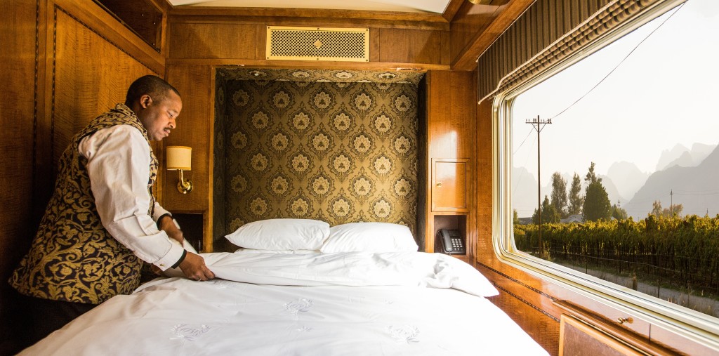 A-double-bed-in-a-luxury-cabin-Blue-Train-South-Africa.