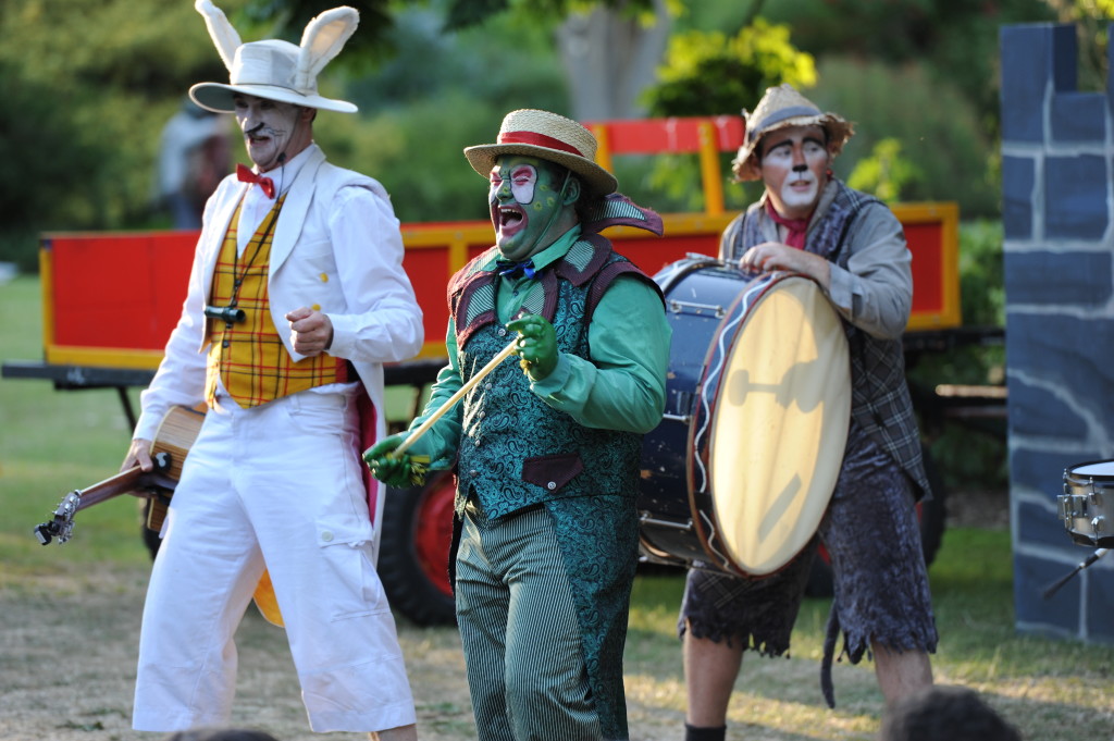 Head Chief Rabbit(Roscoe Mathers)Toad(Ryan Hawke)And Ratty(Leigh Piper)in action. Image courtesy of Australian Shakespeare Company. Photographer Matt Deller.