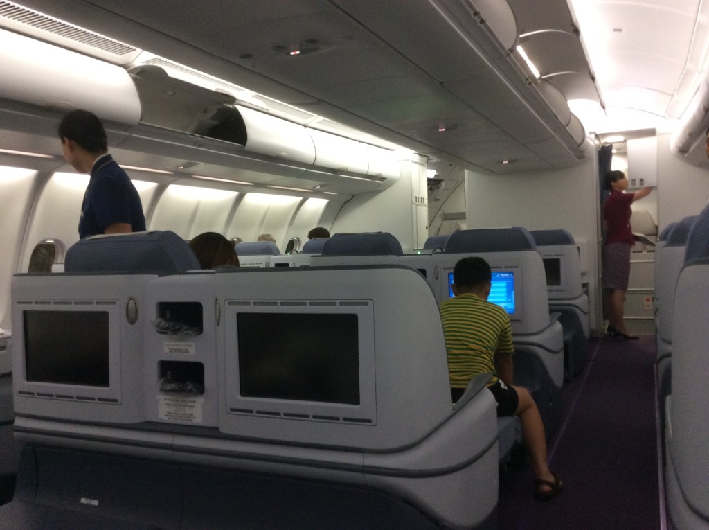 The A330 business class cabin on the Melbourne to Guangzhou flight