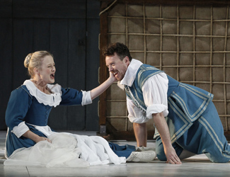 Taryn Fiebig (Susanna) and Andrew Jones (Figaro) in Opera Australia's The Marriage of Figaro.