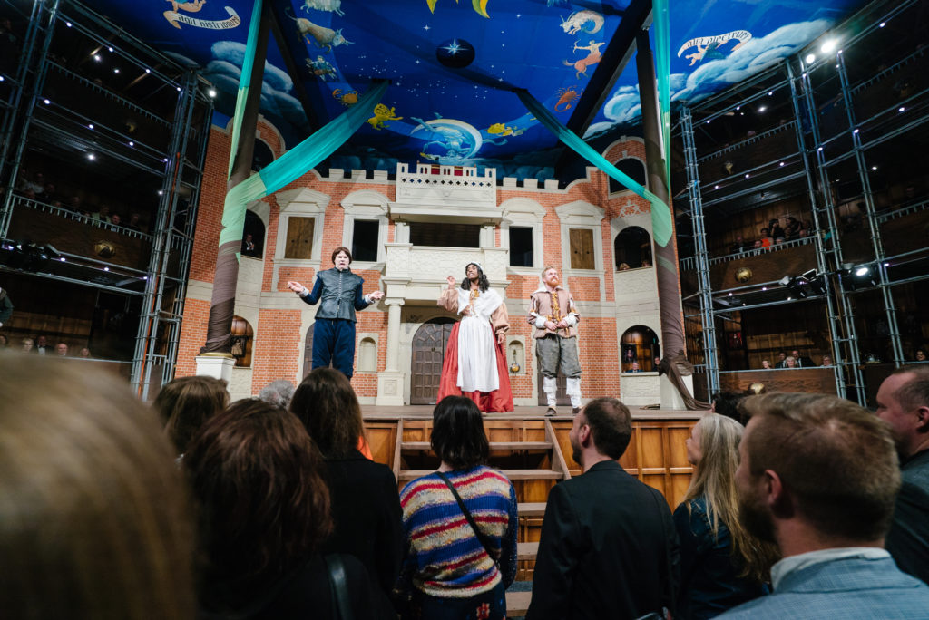 The Pop Up Globe Theatre with some of the cast of As You Like It.