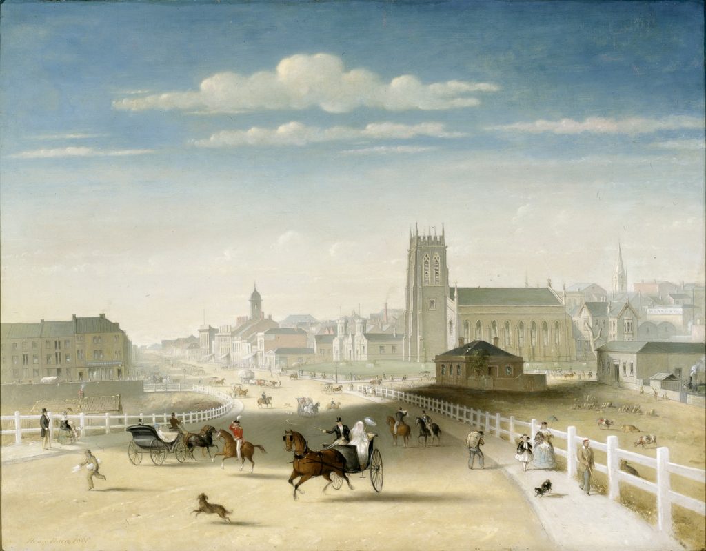 Henry Burn Swanston Street from the Bridge 1861 oil on canvas 71.8 x 92.2 cm National Gallery of Victoria, Melbourne Gift of John H. Connell, 1914